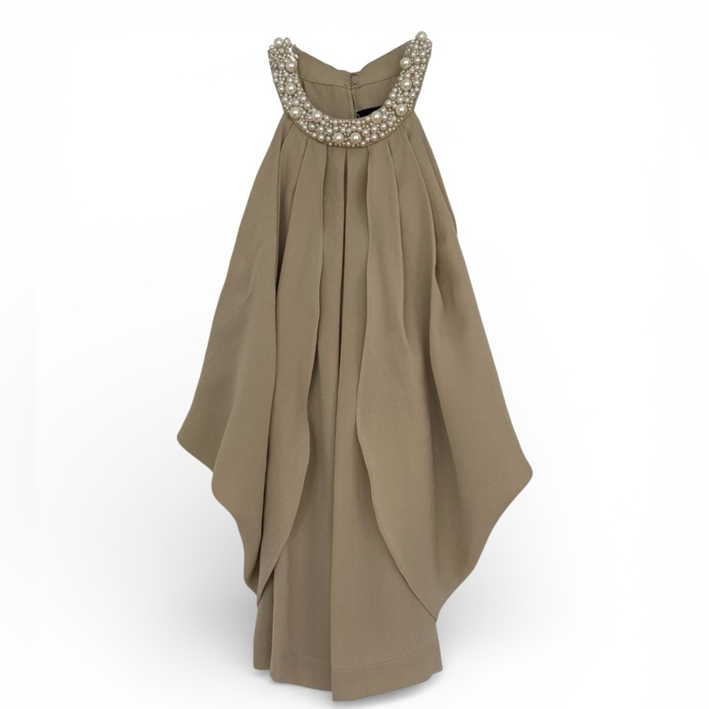 Robert Rodriguez Pearl Embellished Blouse Size 6 NWT Beige Draped Sleeve